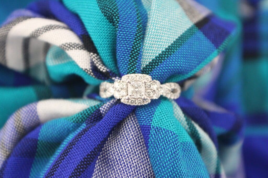 Certified 14KW Princess Cut Diamond with Halo and Twisted Diamond Shank