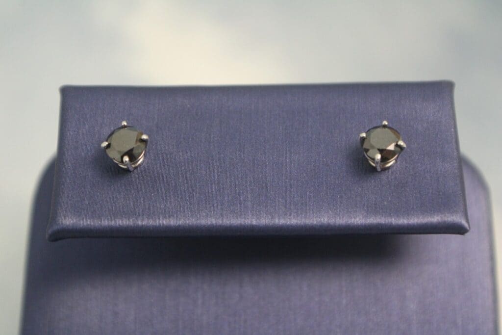 14KW Black Diamond Screwback Stud Earrings