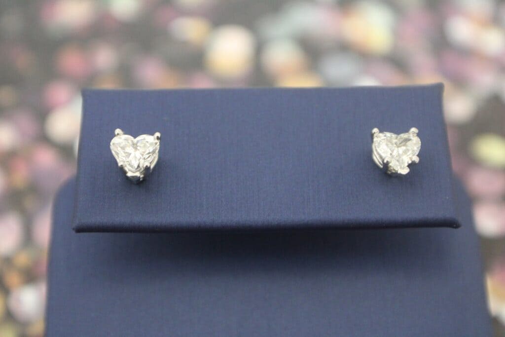 14KW Diamond Heart Stud Earrings 1.57tdw
