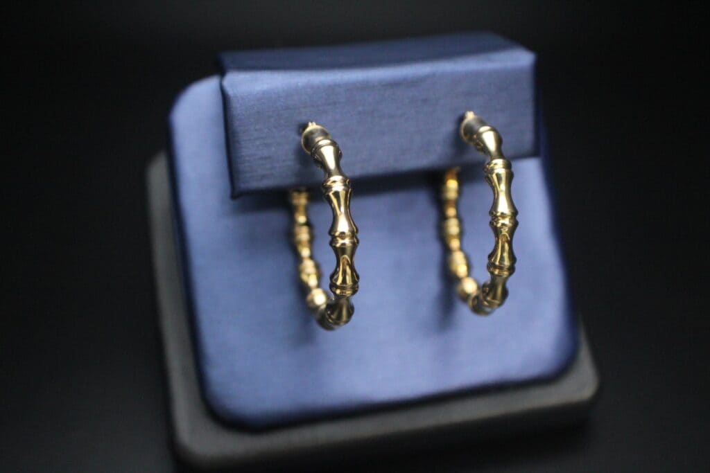 14KY Hollow Bamboo Design 30mm Hoop Earrings