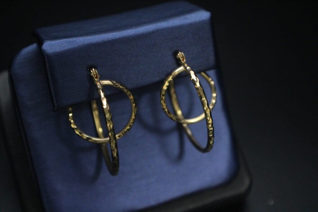 14KY Diamond Cut Double Hoop Earrings