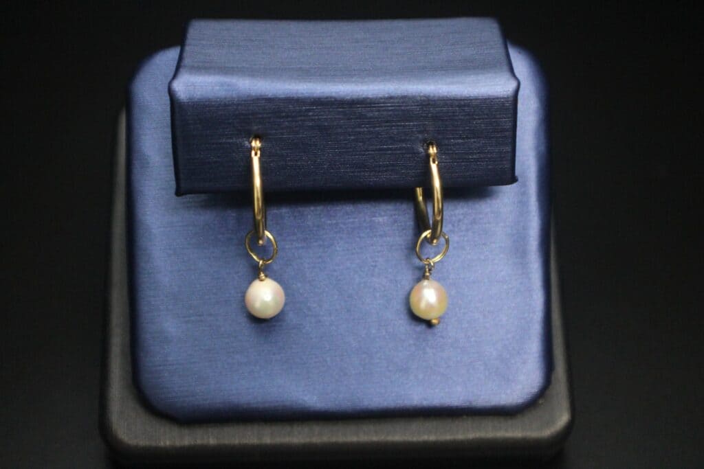 14KY Small Hoops w/ Pearl Drop Earrings