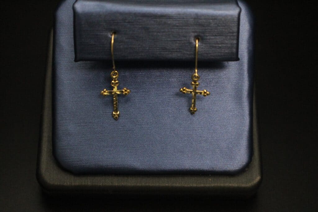 14KY Cross Dangle Earrings
