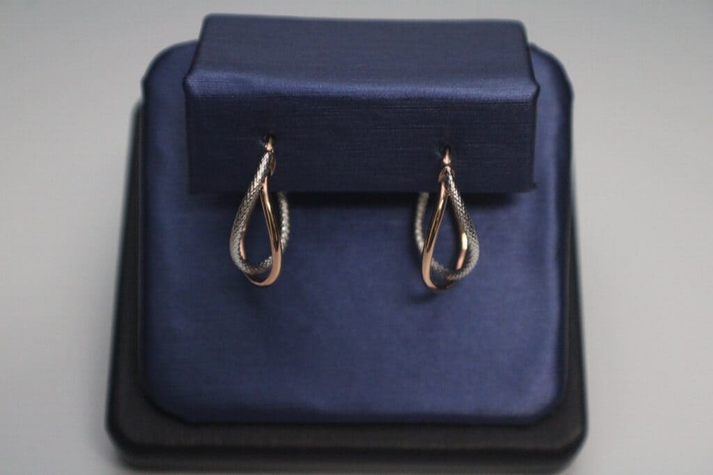 10K Rose & White Gold Twisted Hoop Earrings