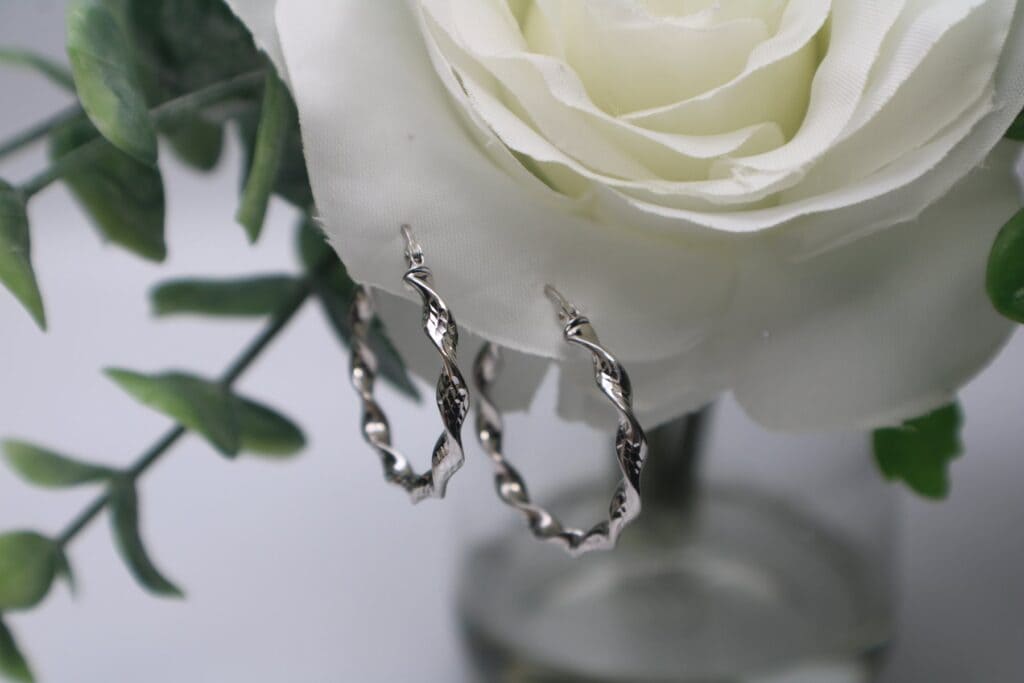 14K White Gold Twisted Hoop Earrings