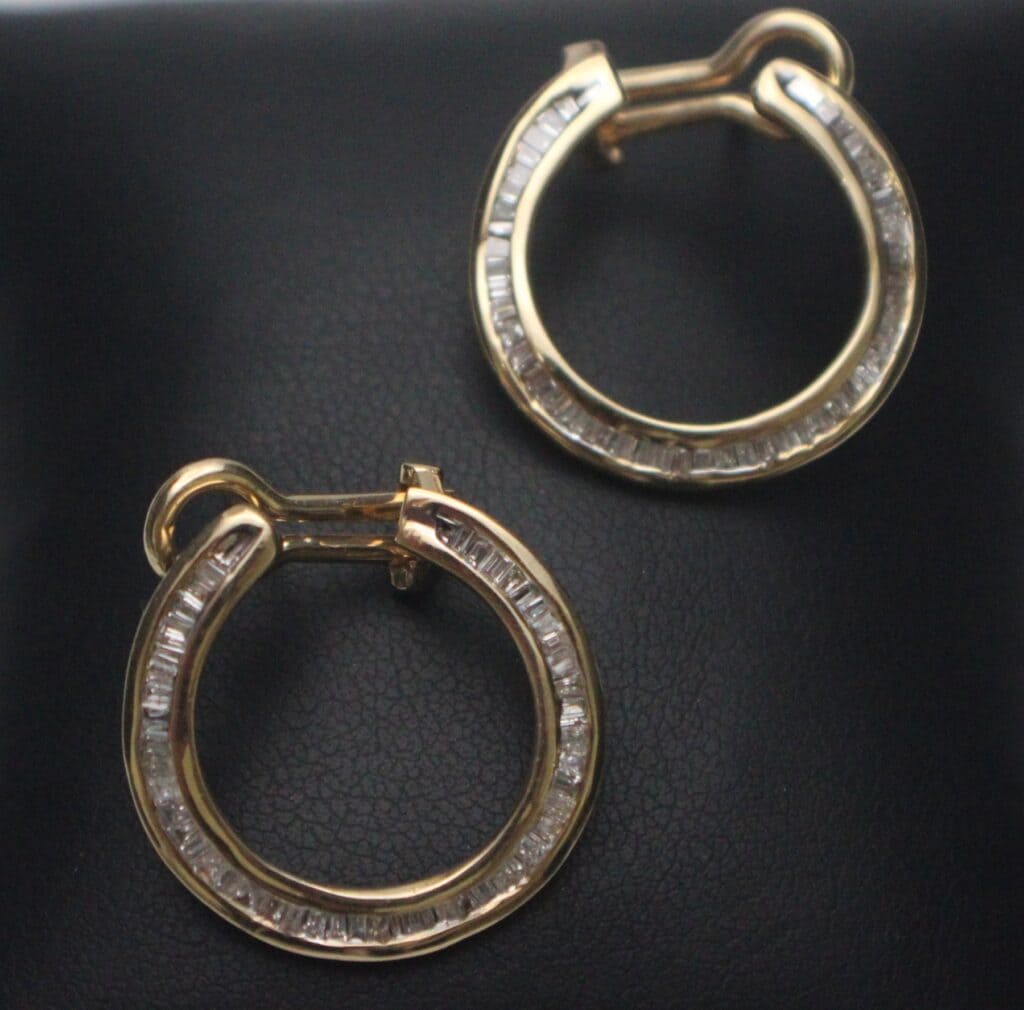 14KY Diamond Baguette Hoop Earrings