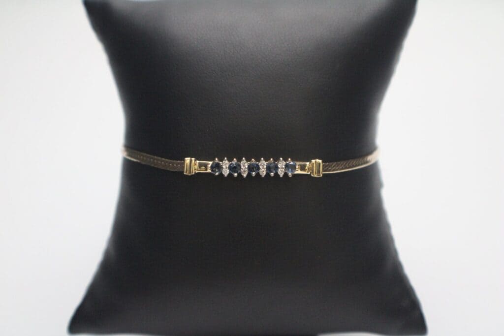 14KY Sapphire & Diamond Herringbone Bracelet