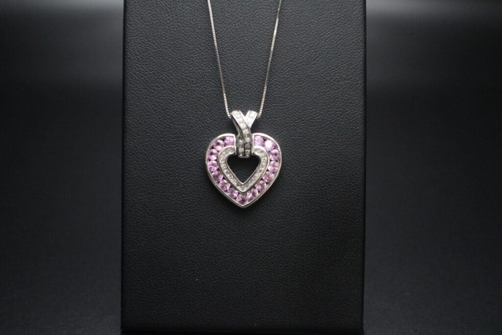 14KW Pink Heart Pendant w/ 18" Box Chain