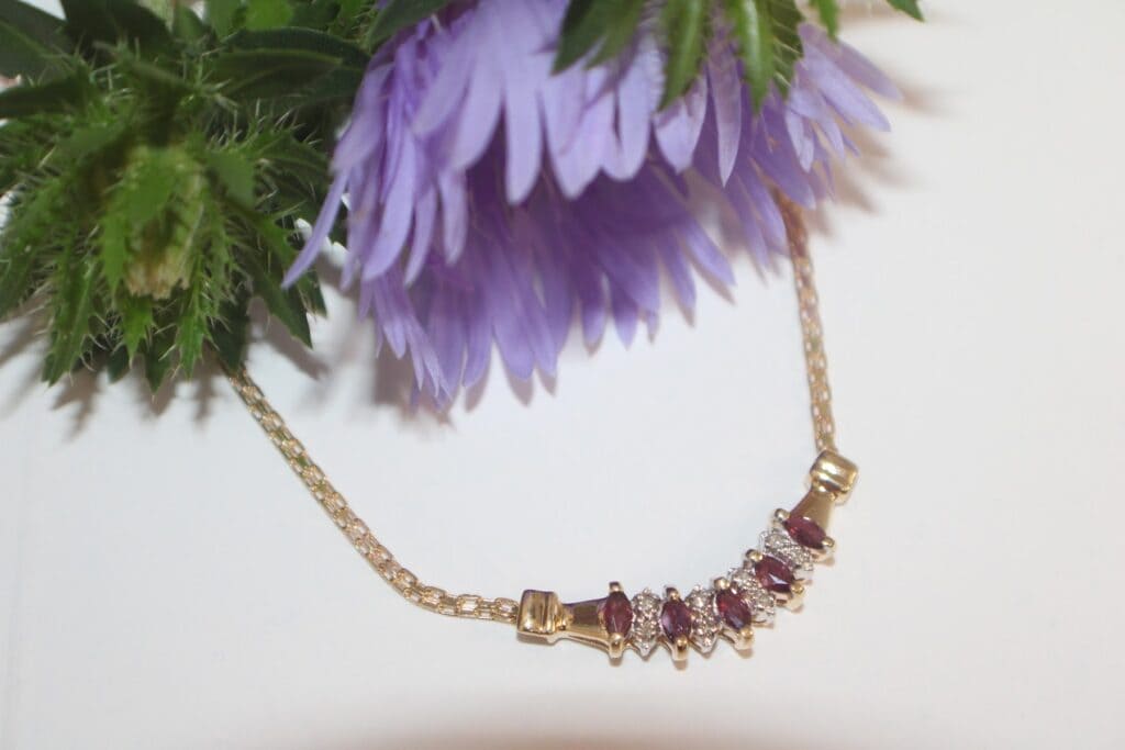 14KY Stationary Ruby & Diamond Necklace 16"
