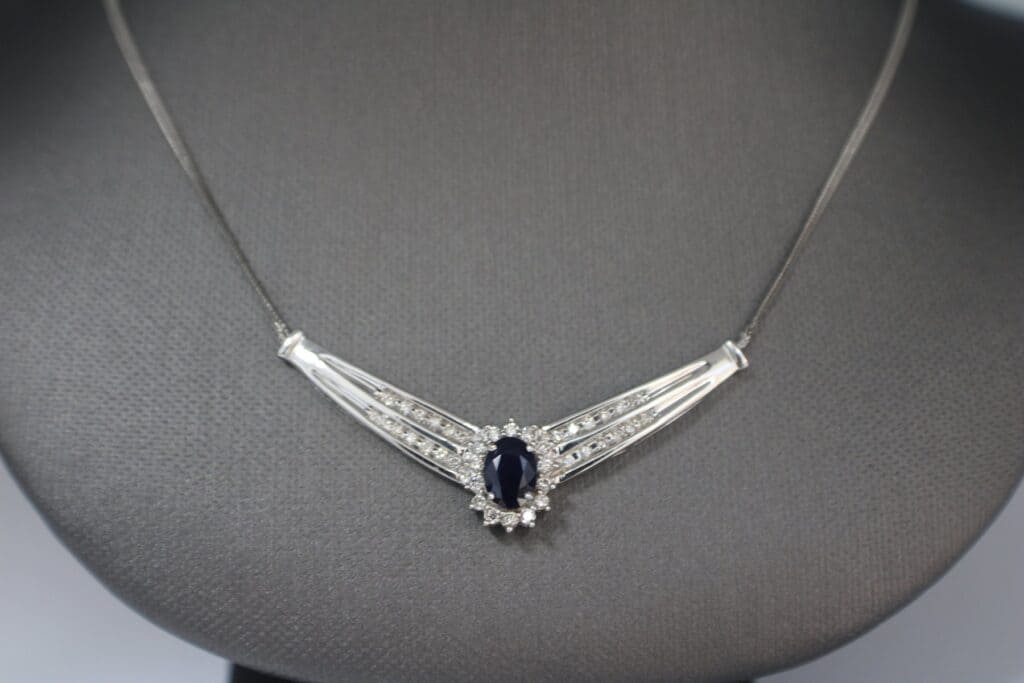 14KW 16" Sapphire & Diamond Necklace Approx. 1CT w/ .50TDW