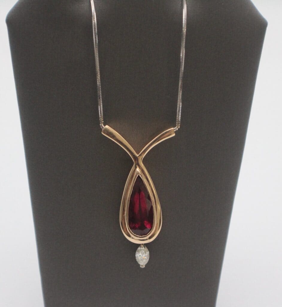 Pear-Shaped Red Gemstone Pendant on a 14KW Chain