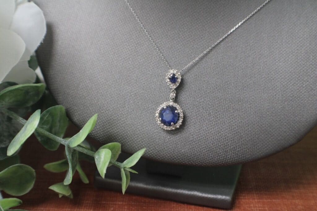 14KW Blue Sapphire w/ Diamonds Pendant