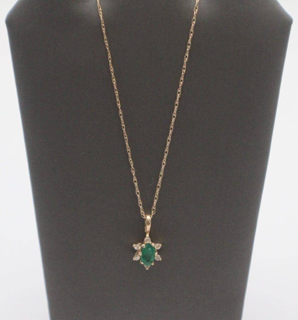 14KY Emerald & Diamond Pendant on a 10KY 18" Rope Chain
