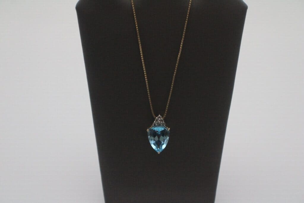 10KY Topaz & Diamond Pendant on a 14KY 22" Box Chain