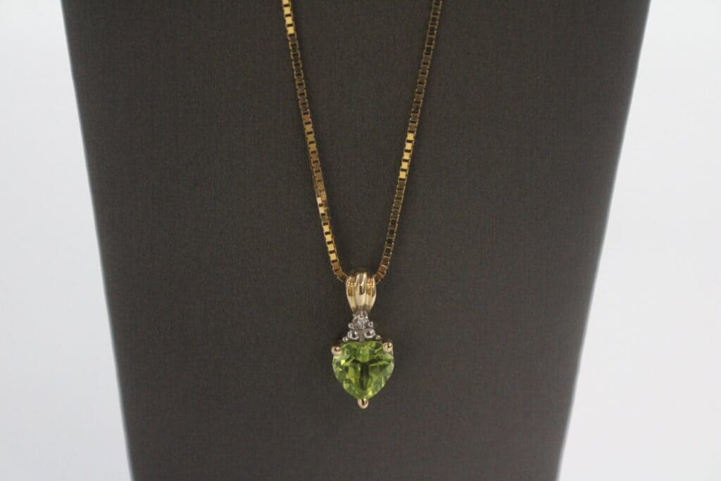 10KY Peridot & Diamond Pendant on a 14KY 16" Box Chain