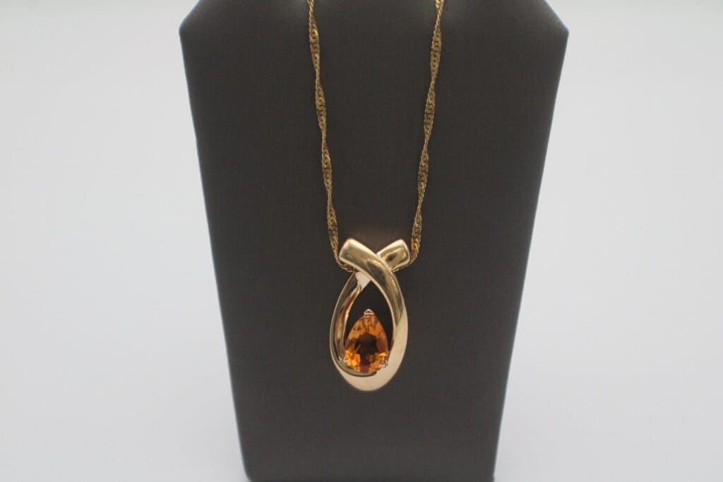 14KY Citrine Pendant on a 14KY 18" Herringbone Chain
