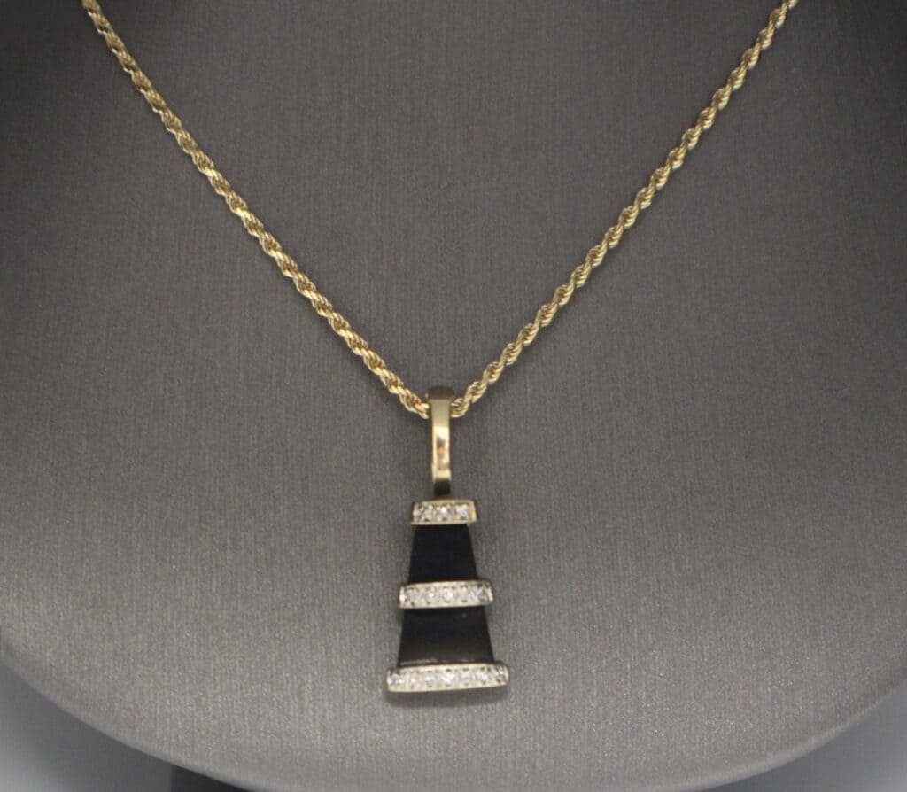 14KY Onyx & Diamond Pendant or Enhancer on a 14KY Rope Chain 18"